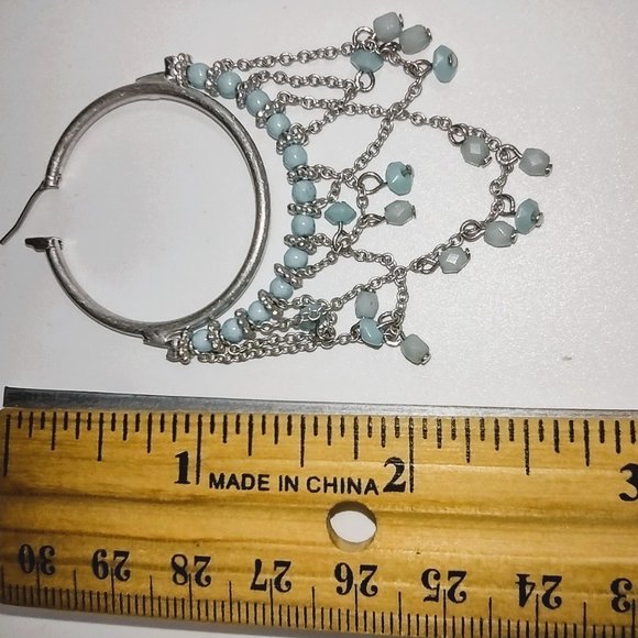 Vintage Turquoise Blue Bead Silver Hoops - Picture 7 of 7